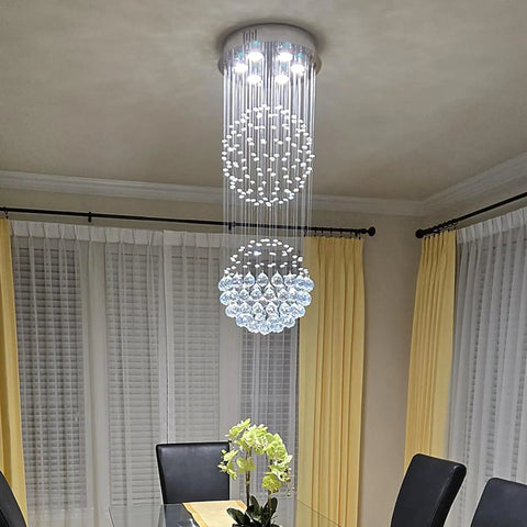 6 Light Crystal Chandelier For Dining Room And Living Room, Crystal Ball Rain Drop Flush Mount Ceiling Light Fixture in foyer