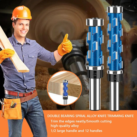 Pro Grade Flush Trim Router Bit Set One Half Inch Shank With Top Bearing Dual Bearing Computer Balanced Titanium Coated