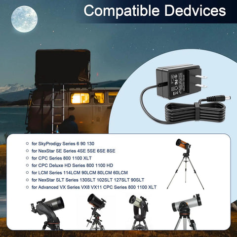 12V 2A Universal AC DC Power Adapter For Telescopes NexStar SE SLT LCM Series CPC 800 1100 HD with compatible devices list