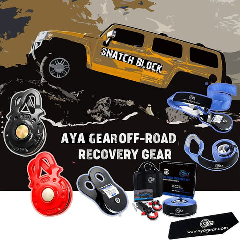 Beefy 66,000 Lbs Heavy Duty Snatch Block Winch Pulley For Off Road Recovery And Vehicle Extraction, Boost Winch Power And Redirect Recovery Angles Safely, Ideal For Overlanding, Towing, And Rugged Trail Rescue, shown in recovery gear set