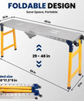 65 Inch Portable Folding Work Platform And Rock Hard 2000 Lbs Heavy Duty Welding Table with foldable design and adjustable height.