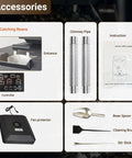 Roll With This Dope Electric Coffee Bean Roaster Bringing You 500g Capacity Smokeless Operation And A Glass Viewing Window For Effortless Home Roasting Vibes accessories including controller, entrance, chimney pipe, and cleaning tools.