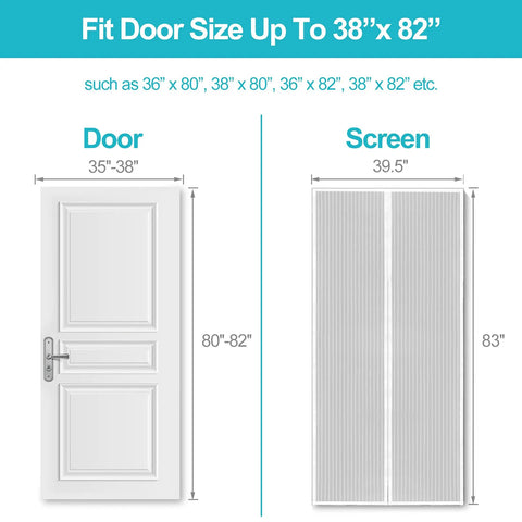 Diagram of Upgraded Magnetic Screen Door With 36 Strong Magnets, Heavy Duty Mesh, Fits Doors Up To 38x82 Inches, showing dimensions
