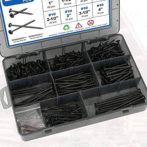 Bulk 480Pcs Wood Screws Kit With Size 10 Deck Screws In Four Sizes For DIY Projects Rust Resistant Torx Bits Included