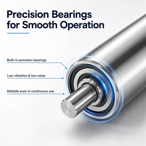 Durable Galvanized Steel Conveyor Rollers, 8 Inch X 2 Inch Diameter, showcasing precision bearings for smooth operation.