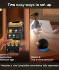 Smart A19 Filament LED Bulbs control via app and voice assistant options displayed.