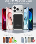 Super Sleek MagSafe Power Bank With 10000Mah Magnetic Portable Charger For Iphone 16 15 And Air Fast Charge shown with various iPhone models.