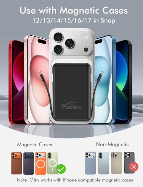 Super Sleek MagSafe Power Bank With 10000Mah Magnetic Portable Charger For Iphone 16 15 And Air Fast Charge shown with various iPhone models.