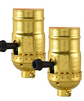 2-Pack UL Listed E26 Lamp Socket Replacement With Gold Finish, Standard Threaded Base, 250W 250V, 3-Way Turn Switch