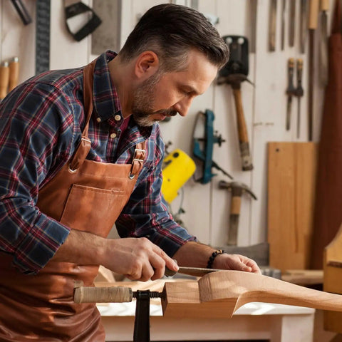 Woodworker using Pro Grade Aluminum Miter Track Jigs T Slot Guide for precision crafting at a workbench