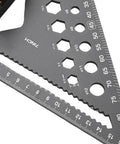 7 Inch Carpenter Square Set With 5 Meter Steel Tape And Belt Loop Aluminum Alloy Rafter Square showing precise angle markings and cutting edges.