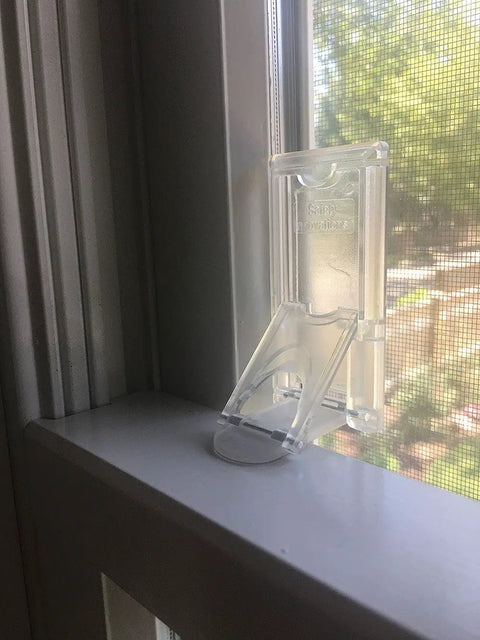 Clear safety lock installed on window frame for Kids Safe Window And Door Locks 4 Pack For Babyproofing Your Home Stops Windows Sliding Glass Doors Shower Doors And Closet Sliders From Opening Easy To Install Durable Childproofing Solution For Parents