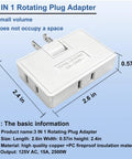 Three Way Flat Wall Outlet Extender With 180 Degree Swivel 2 Prong Type A White Ultra Thin Folding Electrical Outlet Splitter
