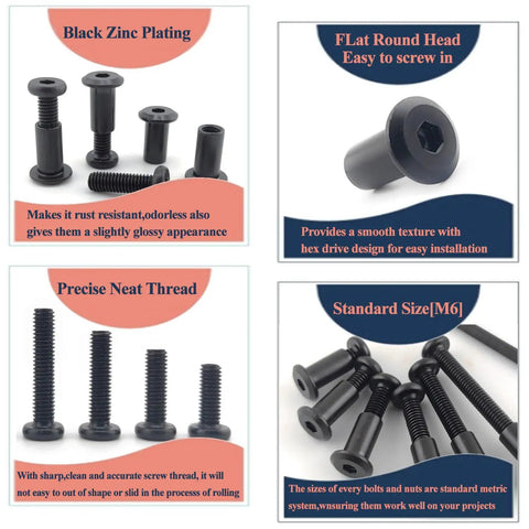 Black M6 Hex Drive Socket Cap Bolts Kit For DIY Furniture Fixes 30 Piece Set With various views and features highlighted