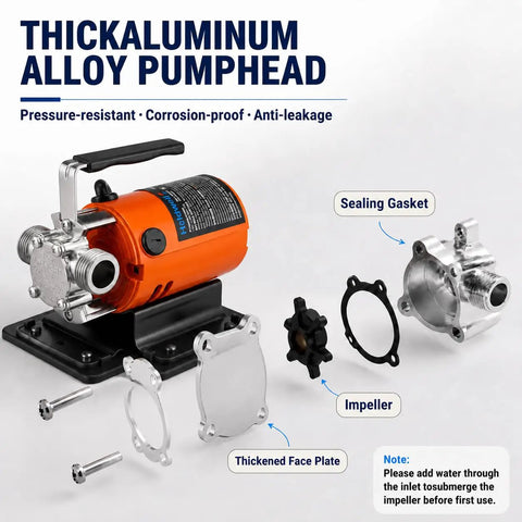 Badass Heavy Duty Water Transfer Pump Handles 360 Gallons Per Hour With 46 Foot Max Head Lift crafted with aluminum alloy pump head.