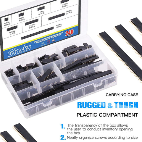 240 Piece 2.54mm Straight Single Row Female Pin Header Socket Connector Strip Assortment Kit in Box