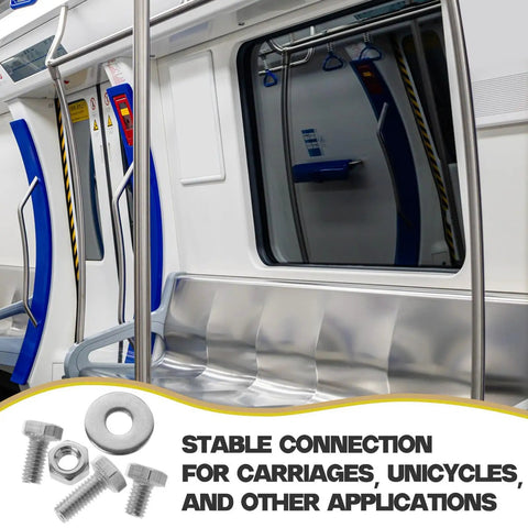 Stainless Steel Bolt Nut Washer Kit 304 Carriage Bolts for Unicycle Equipment and versatile applications displayed on train seats.