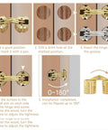 Ten Pack Brass Hidden Cabinet Hinges M8x18mm With Concealed Cylinders, 180 Degree Opening installation steps diagram