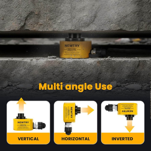 20 Ton Hydraulic Ram Jack With Low Profile Design, Multi Section Lift Cylinder, 1.2 Inch Stroke used in various angles