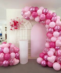 60 Piece Hot Pink Balloon Set With Heart Latex Balloons Confetti Balloons And Ribbon Party Ready Decor featuring pink balloon arch and column
