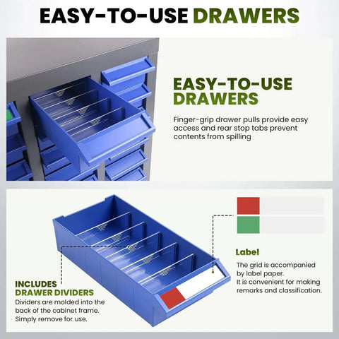 Massive 100 Drawer Grey ABS Parts Cabinet Built Tough With Adjustable Drawers For Electronics Small Parts Hardware