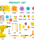 Image showing STEM Gear Building Toys Set With 248 Pieces And Electric Drill, including gears, blocks, drill, and accessories.