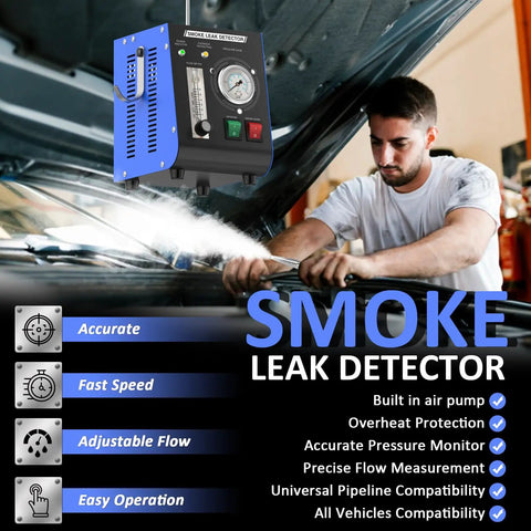 EVAP Smoke Machine Leak Tester With Built In Air Pump And Pressure Gauge Flow Meter Dual Mode Automotive Leak Detector For All 12V Cars And Motorcycles Detects Evap System Intake Crankcase Vacuum Turbo EGR And Exhaust Leaks on car hood