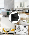 Four scenes showing Six Pack Square Towel Hooks In Matte Black For Bathrooms And Kitchens with hooks emphasized in bathrooms, kitchens, and laundry rooms.