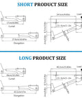 Heavy Weight Aluminum Alloy Telescopic Wall Mount Bracket With Quick Grip Auto Lock size diagram showcasing short and long product dimensions.