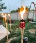 Two Pack Red Tiki Torch Oil Lamps For Outdoor Garden Pathway Lighting And Party Decor Durable Woven Torches With Red Dye Easy Install Weather Resistant Backyard Party Ready Lighting For Festivals And Celebrations