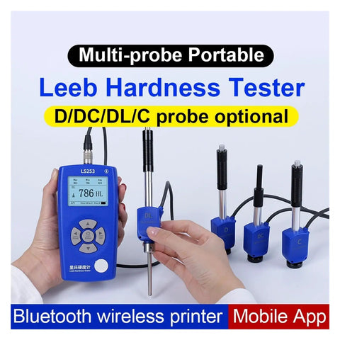 Heavy Duty Handheld Digital Metal Hardness Tester With Dual Coil Design And Wireless Print Capabilities For Steel Or Aluminum Alloy Straight Up Precision Testing, multi-probe with Bluetooth wireless printer.