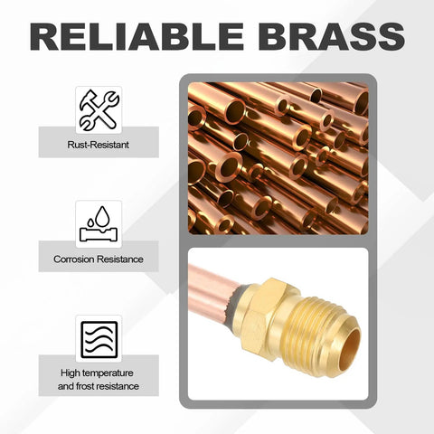 5 Pcs Flare Connector Set For Three Eighths Inch SAE 45 Degree Brass Pipe Fittings, showing rust-resistant brass and copper tubing