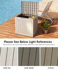 Open Weatherproof 31 Gallon Deck Box With Locking Lid For Outdoor Cushions, Pool Gear, And Garden Tools In Greige on patio