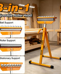 Badass Heavy Duty Roller Stand With 3 In 1 Adjustable Head And 250 Lbs Capacity Chrome Steel Workhorse Pro Jobsite Essential For Moving Roll Goods Effortlessly showing adjustable roller head setup.