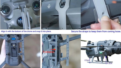 All In One Drone Protection Kit With Landing Gear Propeller Guard Lens Cover And 9H Tempered Glass Screen Protector For Mavic 4 Pro shown attached.