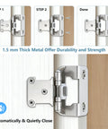 Premium Half Inch Overlay Cabinet Hinges Featuring Seamless Self Closing Action Flat Out Quality Brushed Nickel Hardware For Face Frame Doors No Drama Installation 25 Pair Pack Built Tough with installation steps