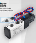 4V410-15 DC12V Pneumatic Solenoid Valve, 2 Position 5 Way, electric outlet wire, heavy duty, NPT threads, includes mufflers