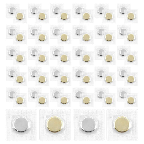 Sleeper Quality 32 Pair Hidden Magnetic Snaps 64 Piece Invisible Clasp Kit For Jackets Purses And Craft Work With Lowkey Secure Hold Quick Swap Setup And Matte Gold Finish showing matte gold and silver magnetic snaps.