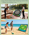 Golf Chipping Game Mat With Sticky Balls 6 Large And 30 Small, dual-sided 59x59 inch mat for indoor outdoor play, beach use