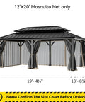 Bug Free Outdoor Gazebo Mosquito Netting Replacement 6 Panel Sidewalls 12 By 20 Ft Universal Fit With Double Zippers For Backyard