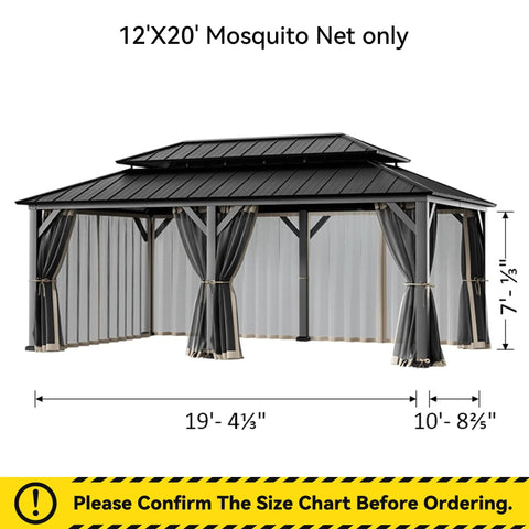 Bug Free Outdoor Gazebo Mosquito Netting Replacement 6 Panel Sidewalls 12 By 20 Ft Universal Fit With Double Zippers For Backyard
