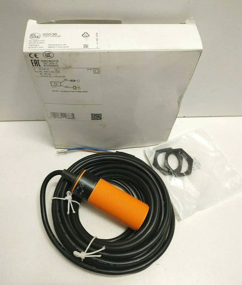 II0036 IIA 2015 ABOA 6M Proximity Switch Sensor New Orange Industrial Grade Automation Part coiled cable in front of box