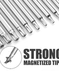 11 Piece Magnetic Tamper Proof Torx Bit Set showing chrome plated, rust resistant bits with magnetized tips