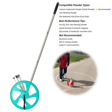 Smooth Operator Adjustable Line Marking Wheel Featuring A 1000Ml Chalk Tank And 31Cm Roller, Boasting A Telescopic Handle For Flawless Sports Field Layouts And Pavement Marking Jobs.
