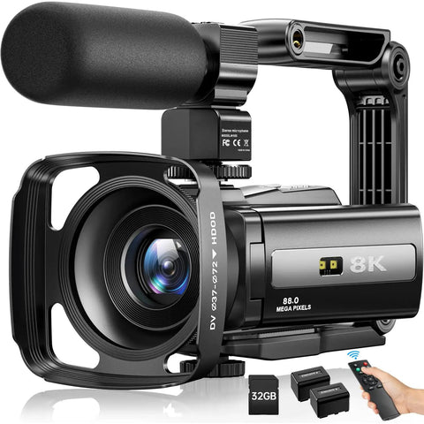 8K Ultra HD Video Camera Camcorder For YouTube Vloggers With 88MP Stills, WiFi, 18x Digital Zoom, IR Night Vision, microphone