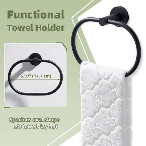 Killer Matte Black Oval Towel Ring Features Smooth Swivel Action wall mounted, 6.97 inch, durable, for kitchen or bath use.