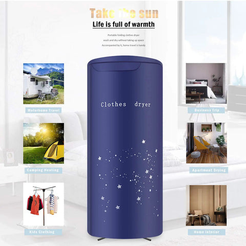 Portable Travel Clothes Dryer 900W Compact Electric Dryer For Apartments, Foldable and Lightweight, shown in a room setting.