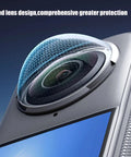 Tough As Nails Lens Guards For X4 Action Camera With Tempered Glass Protectors, precision fit on panoramic lens, side view.