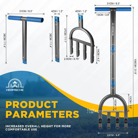 Lawn Aerator Coring Tool Manual Plug Core Aerator For Dense Soil, 31.8 Inch Stand Up Aerator With Easy Insertion dimensions
