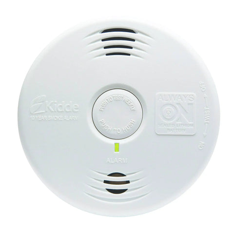 Front view of Smarter Smoke Alarm With 10 Year Battery And Photoelectric Sensor White Finish Battery Powered Smoke Detector For Smoldering Fires No Fuss Battery Replacements For A Decade End Of Life Chirp Alerts You